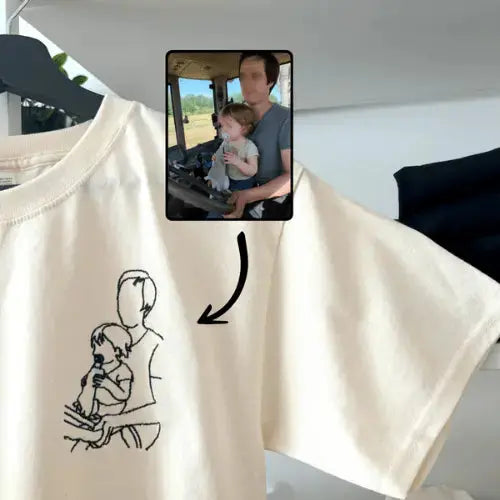 T-shirt brodé - Photo one line Custom Broderie