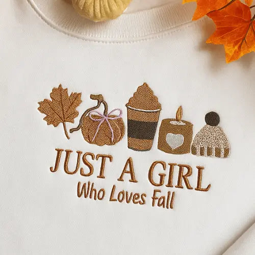 Sweatshirt - Automne Cosy Just A Girl Custom Broderie
