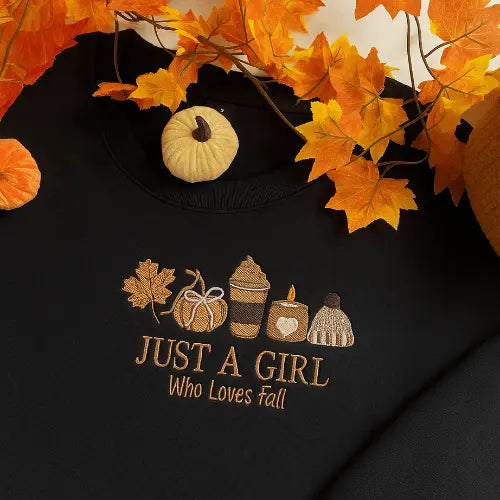 Sweatshirt - Automne Cosy Just A Girl Custom Broderie