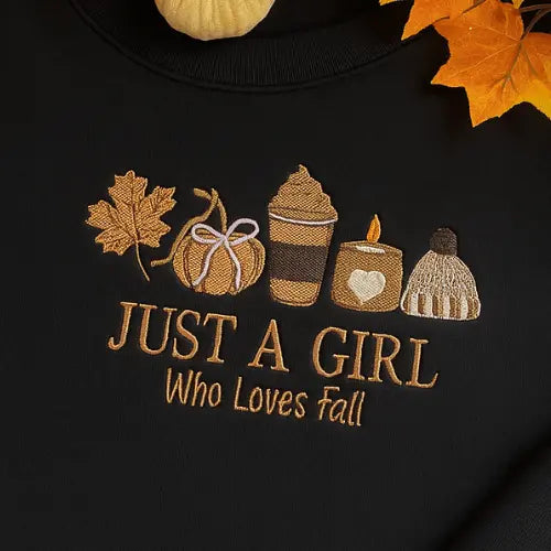 Sweatshirt - Automne Cosy Just A Girl Custom Broderie