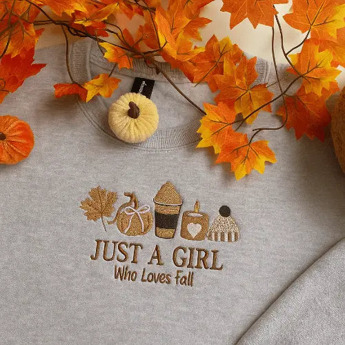Sweatshirt - Automne Cosy Just A Girl Custom Broderie