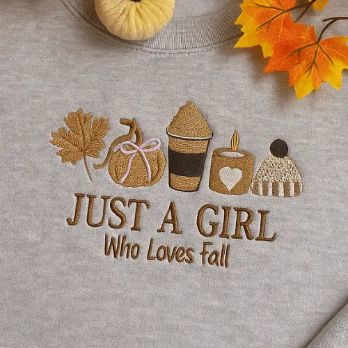 Sweatshirt - Automne Cosy Just A Girl Custom Broderie