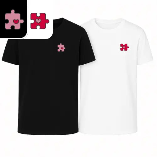 T-shirts Duo Couple - Puzzle Coeur Custom Broderie